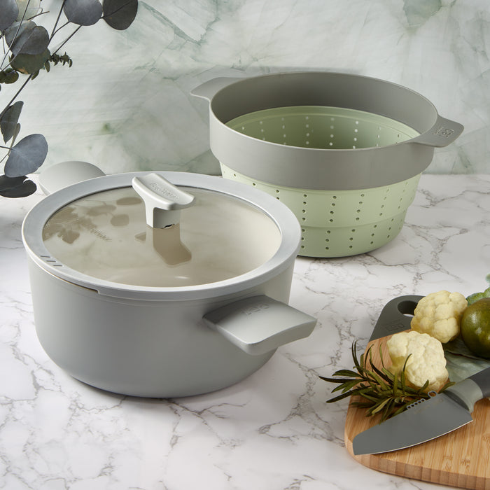 Image 3 of Shopberghoff Balance 3Pc Non-stick Ceramic Steamer Set, Recycled Aluminum, Moonmist