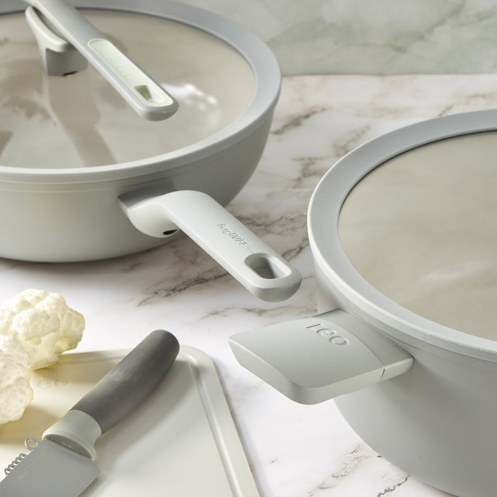 Image 4 of Shopberghoff Balance 4Pc Non-stick Ceramic Stockpot and Wok Pan Set With Glass Lids, Recycled Aluminum, CeraGreen, Moonmist