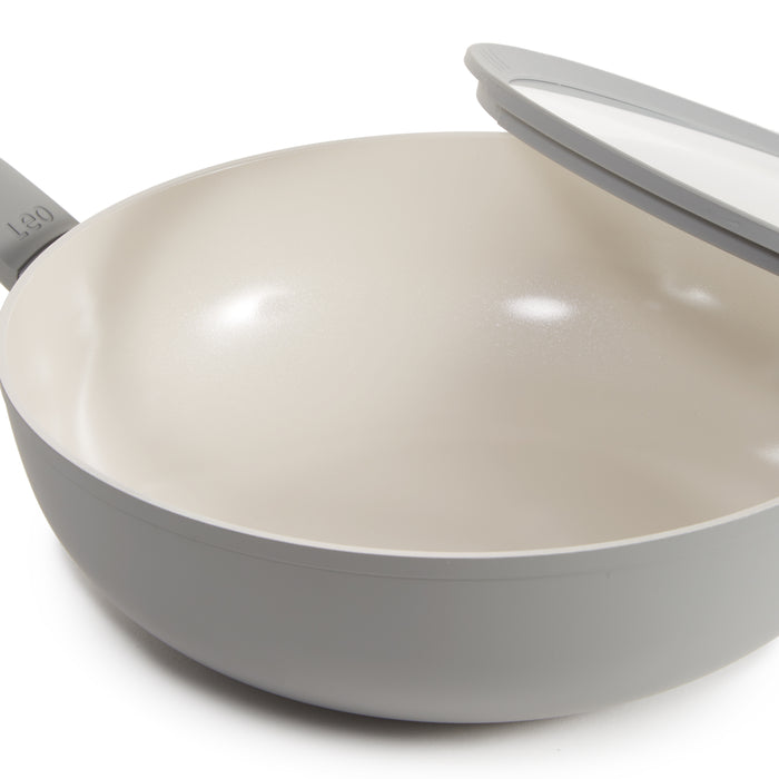 Image 9 of Shopberghoff Balance 4Pc Non-stick Ceramic Stockpot and Wok Pan Set With Glass Lids, Recycled Aluminum, CeraGreen, Moonmist