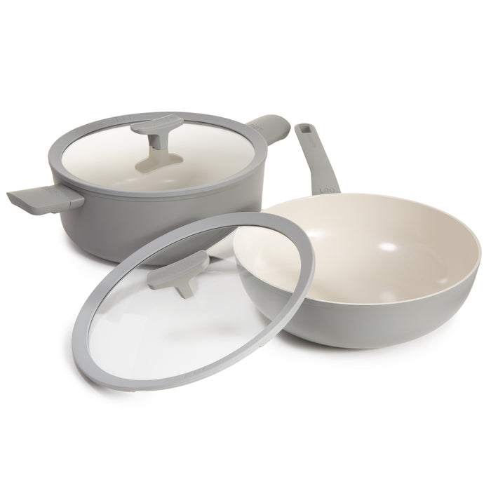 Image 11 of Shopberghoff Balance 4Pc Non-stick Ceramic Stockpot and Wok Pan Set With Glass Lids, Recycled Aluminum, CeraGreen, Moonmist