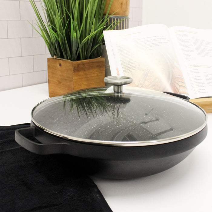 Image 2 of Shopberghoff GEM Non-stick 12.5" Chinese Wok 5.7Qt., Black, Glass Lid