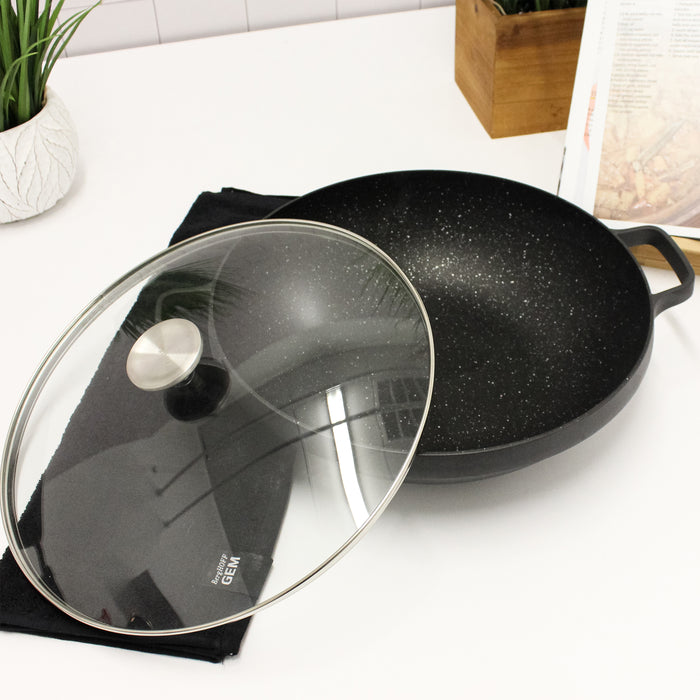 Image 4 of Shopberghoff GEM Non-stick 12.5" Chinese Wok 5.7Qt., Black, Glass Lid