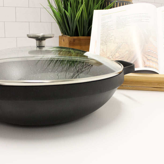 Image 5 of Shopberghoff GEM Non-stick 12.5" Chinese Wok 5.7Qt., Black, Glass Lid