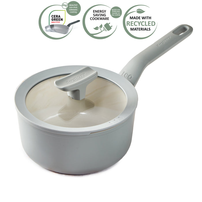 Image 9 of Shopberghoff Balance Non-stick Ceramic Saucepan 7", 2.1qt. With Glass Lid, Recycled Aluminum, Moonmist
