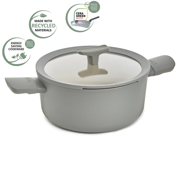 Image 7 of Shopberghoff Balance Non-stick Ceramic Stockpot 10", 4.6qt. With Glass Lid, Recycled Aluminum, Moonmist