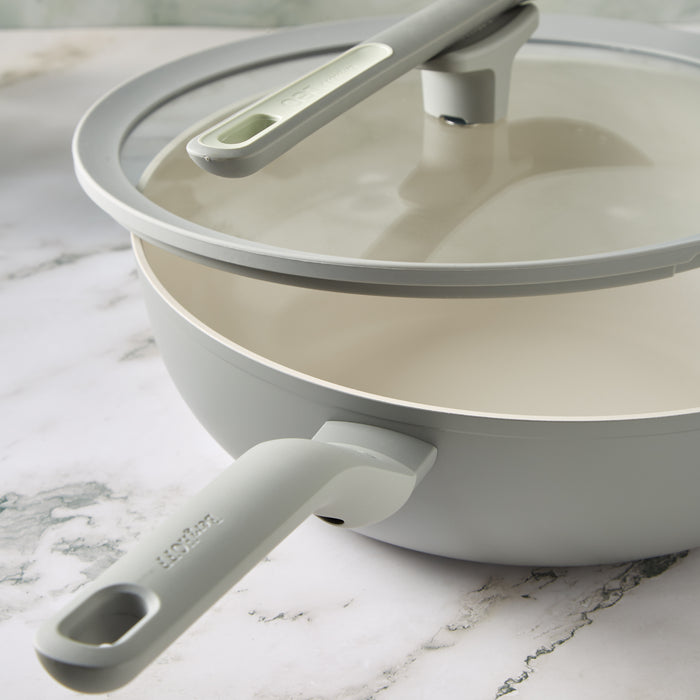 Image 4 of Shopberghoff Balance Non-stick Ceramic Wok Pan 11", 4.4qt. With Glass Lid, Recycled Aluminum, Moonmist