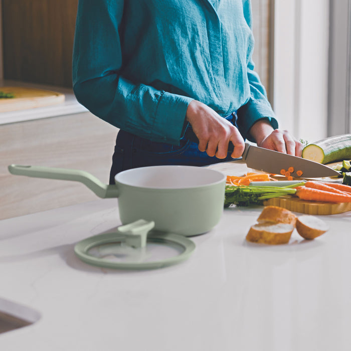 Image 7 of Shopberghoff Balance Non-stick Ceramic Saucepan 7", 2.1qt. With Glass Lid, Recycled Aluminum, Sage