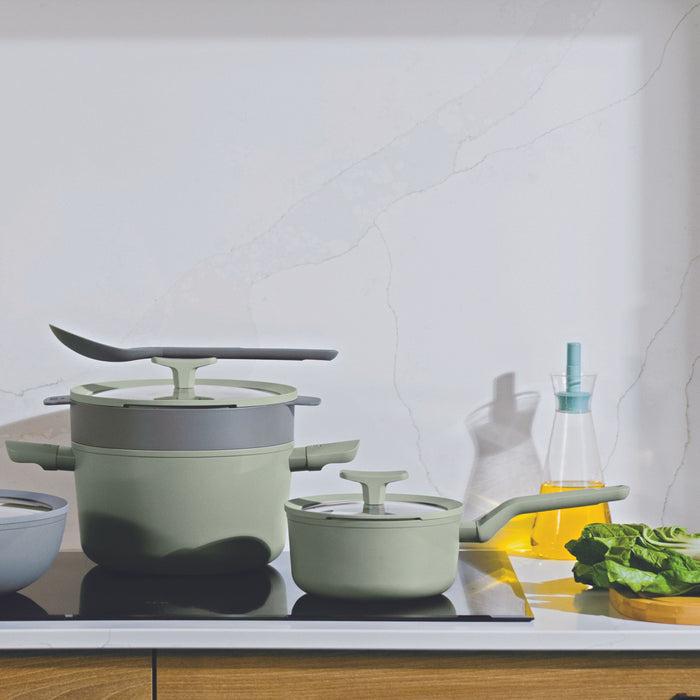 Image 9 of Shopberghoff Balance Non-stick Ceramic Saucepan 7", 2.1qt. With Glass Lid, Recycled Aluminum, Sage