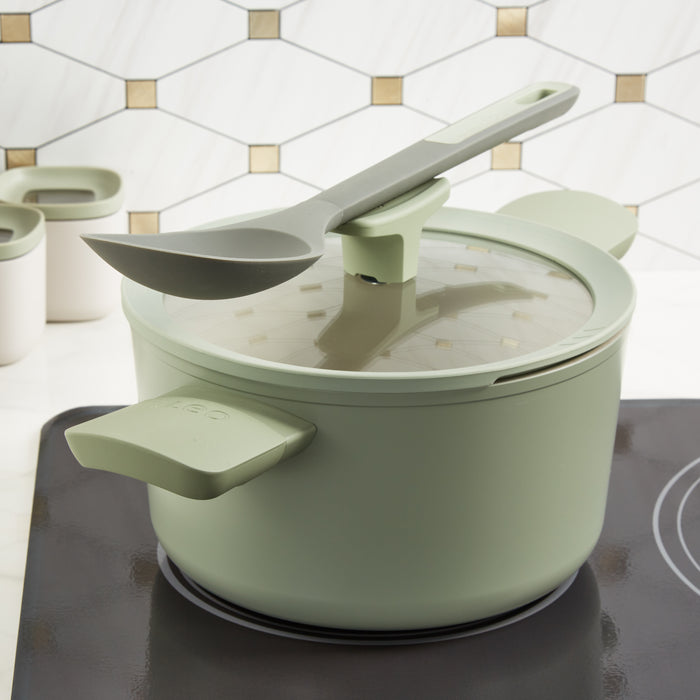 Image 2 of Shopberghoff Balance Non-stick Ceramic Stockpot 8", 3.3qt. With Glass Lid, Recycled Aluminum, Sage