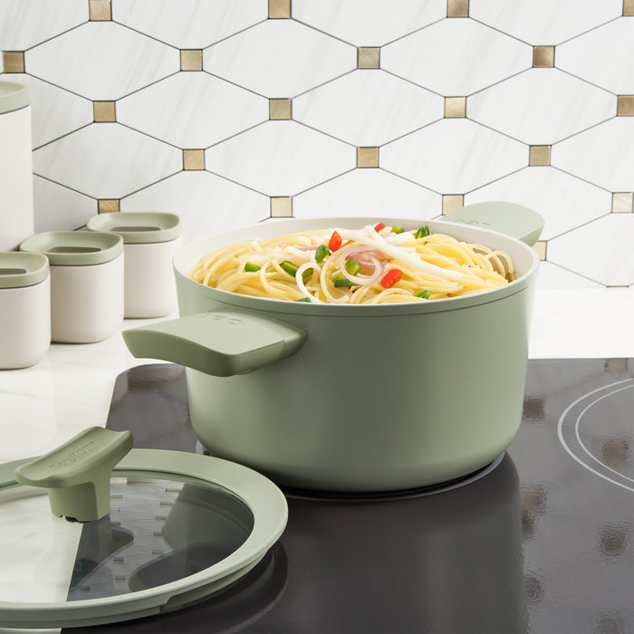 Image 3 of Shopberghoff Balance Non-stick Ceramic Stockpot 8", 3.3qt. With Glass Lid, Recycled Aluminum, Sage