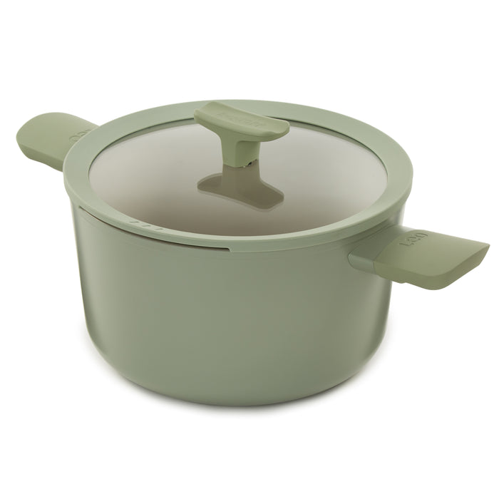 Image 1 of Shopberghoff Balance Non-stick Ceramic Stockpot 10", 4.6qt. With Glass Lid, Recycled Aluminum, Sage