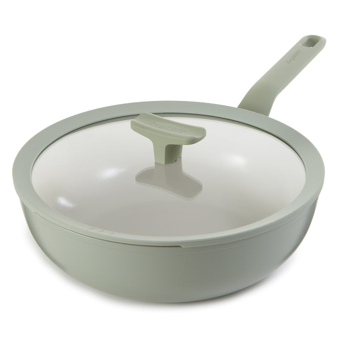 Image 1 of Shopberghoff Balance Non-stick Ceramic Wok Pan 11", 4.4qt. With Glass Lid, Recycled Aluminum, Sage