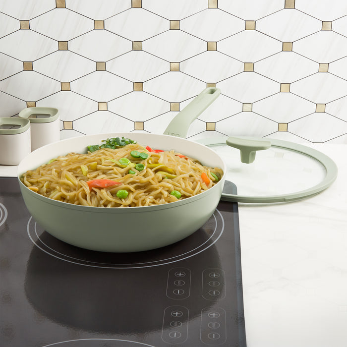 Image 2 of Shopberghoff Balance Non-stick Ceramic Wok Pan 11", 4.4qt. With Glass Lid, Recycled Aluminum, Sage