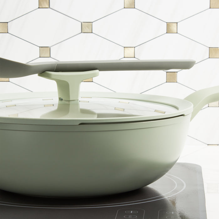 Image 3 of Shopberghoff Balance Non-stick Ceramic Wok Pan 11", 4.4qt. With Glass Lid, Recycled Aluminum, Sage