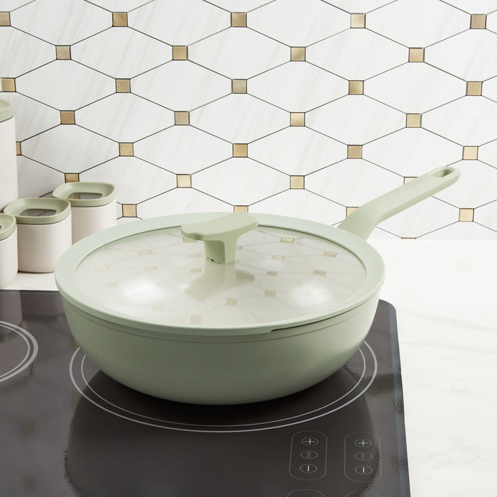 Image 4 of Shopberghoff Balance Non-stick Ceramic Wok Pan 11", 4.4qt. With Glass Lid, Recycled Aluminum, Sage
