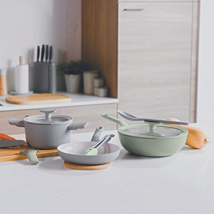 Image 6 of Shopberghoff Balance Non-stick Ceramic Wok Pan 11", 4.4qt. With Glass Lid, Recycled Aluminum, Sage