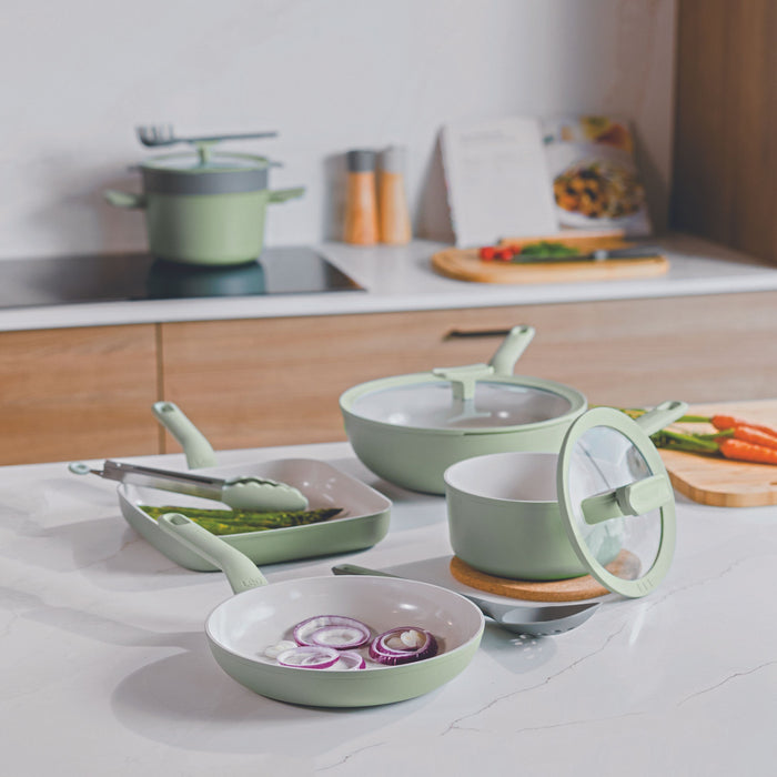 Image 4 of Shopberghoff Balance Non-stick Ceramic 2Pc Frying Pan 9.5" and Nylon Turner 13.75", Recycled Aluminum, Sage