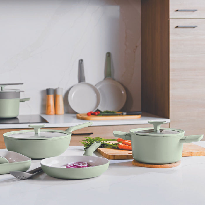 Image 5 of Shopberghoff Balance Non-stick Ceramic 2Pc Frying Pan 9.5" and Nylon Turner 13.75", Recycled Aluminum, Sage