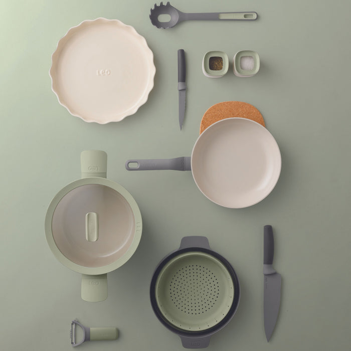 Image 8 of Shopberghoff Balance Non-stick Ceramic 2Pc Frying Pan 9.5" and Nylon Turner 13.75", Recycled Aluminum, Sage