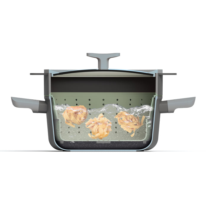 Image 3 of Shopberghoff Balance Non-stick Silicone Collapsible Steamer Basket & Strainer 10", Recycled Material, Sage