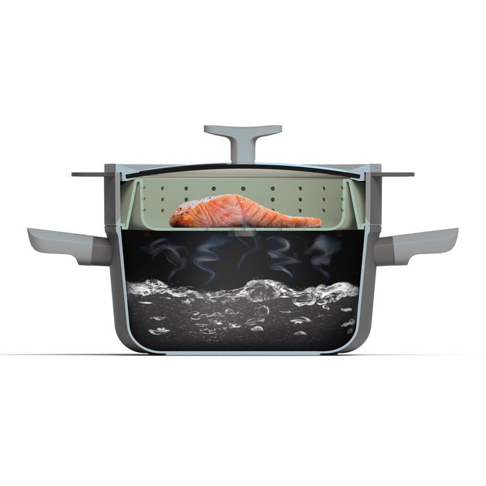 Image 4 of Shopberghoff Balance Non-stick Silicone Collapsible Steamer Basket & Strainer 10", Recycled Material, Sage