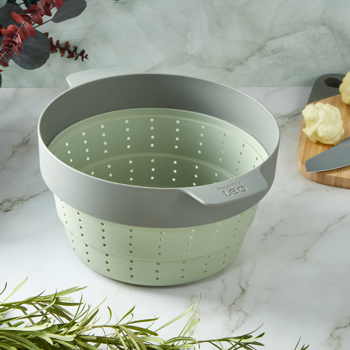 Image 5 of Shopberghoff Balance Non-stick Silicone Collapsible Steamer Basket & Strainer 10", Recycled Material, Sage