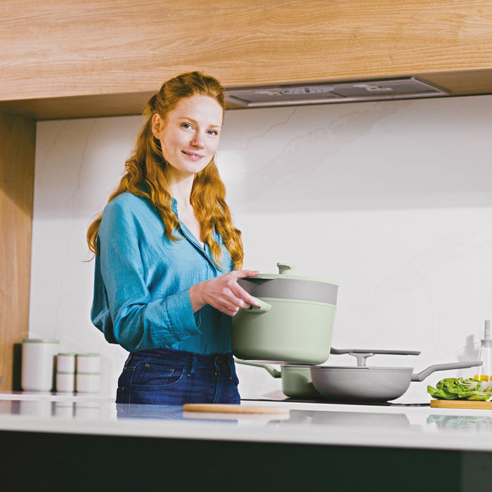 Image 7 of Shopberghoff Balance Non-stick Silicone Collapsible Steamer Basket & Strainer 10", Recycled Material, Sage