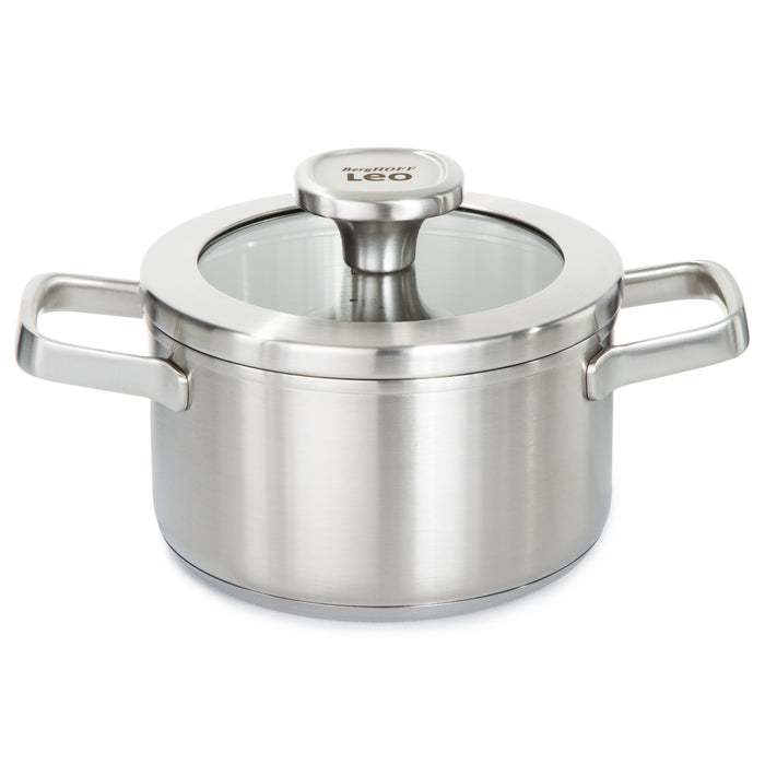 Image 1 of Shopberghoff Graphite Recycled 18/10 Stainless Steel Stockpot 6.25", 1.7qt. With Glass Lid