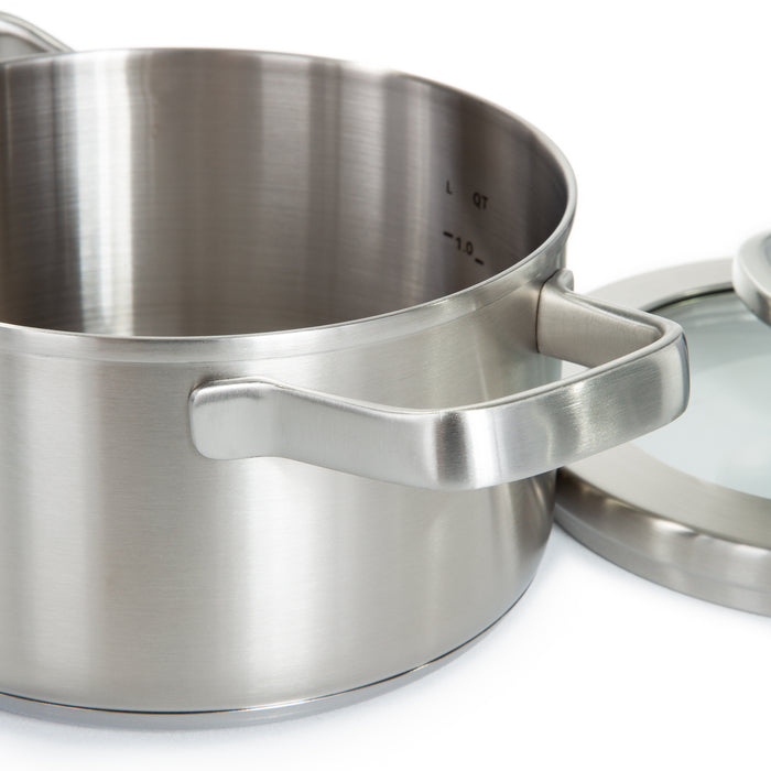 Image 4 of Shopberghoff Graphite Recycled 18/10 Stainless Steel Stockpot 6.25", 1.7qt. With Glass Lid