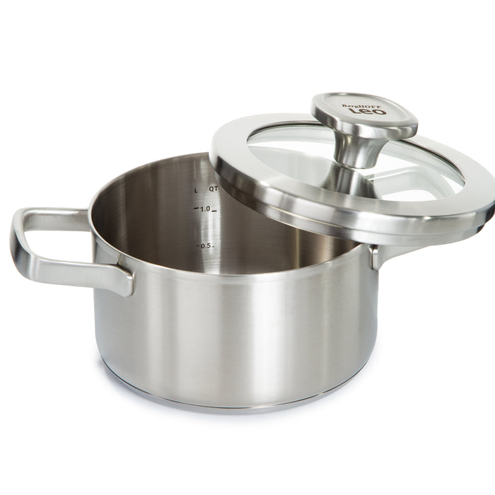 Image 5 of Shopberghoff Graphite Recycled 18/10 Stainless Steel Stockpot 6.25", 1.7qt. With Glass Lid