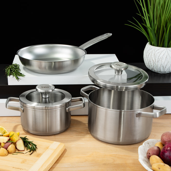 Image 6 of Shopberghoff Graphite Recycled 18/10 Stainless Steel Stockpot 6.25", 1.7qt. With Glass Lid