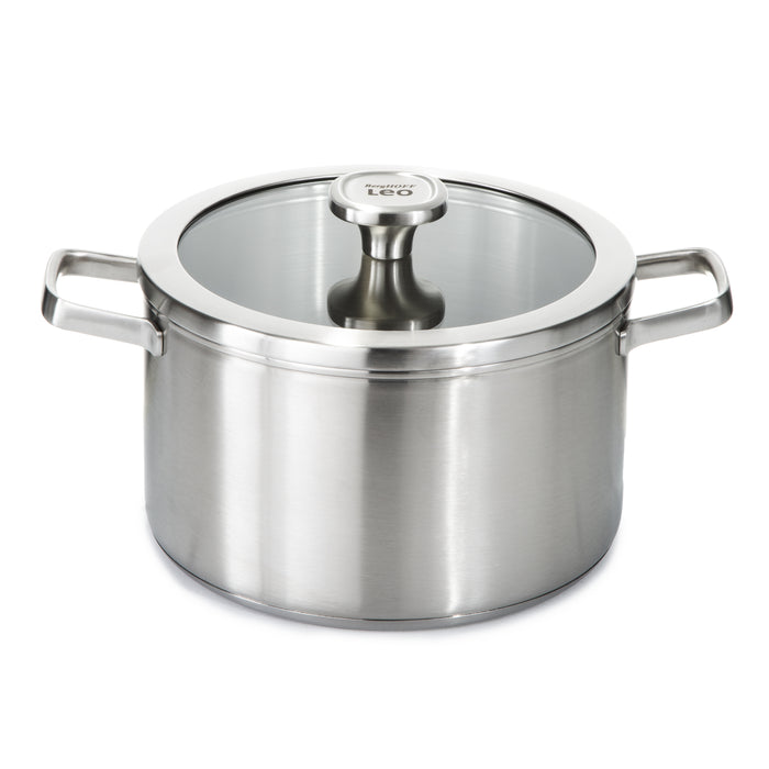 Image 1 of Shopberghoff Graphite Recycled 18/10 Stainless Steel Stockpot 10", 6.3qt. With Glass Lid