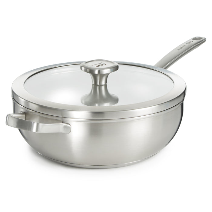 Image 1 of Shopberghoff Graphite Recycled 18/10 Stainless Steel Wok Pan 11", 5.2qt. With Glass Lid