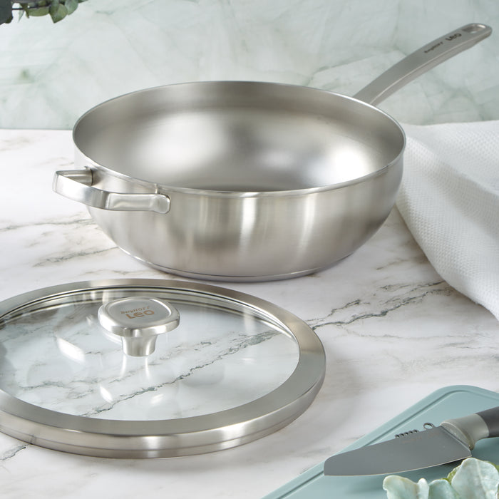 Image 2 of Shopberghoff Graphite Recycled 18/10 Stainless Steel Wok Pan 11", 5.2qt. With Glass Lid