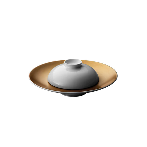 Image 1 of GEM 2Pc Deep Presentation Plate And Bowl - White & Gold