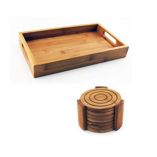 Image 1 of Bamboo 8Pc Bar Set, 7Pc Coaster Set & 12" Tray