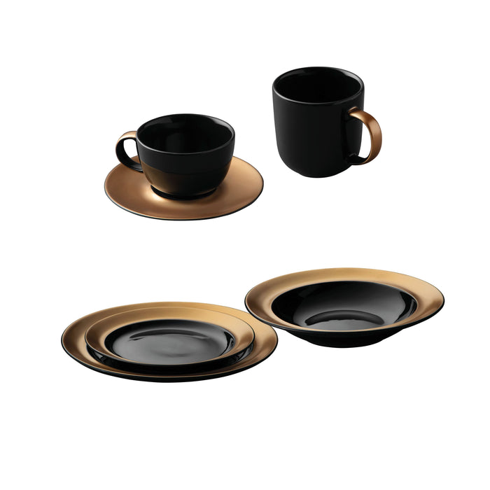 Image 1 of GEM Dinnerware 6Pc Place Setting, Black & Gold