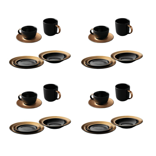 Image 1 of GEM Dinnerware 24Pc Place Setting, Black & Gold
