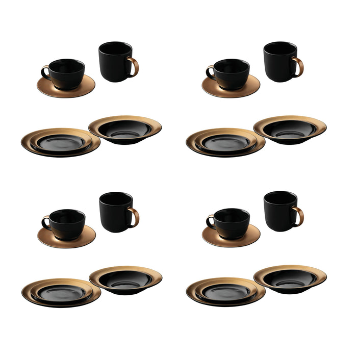 Image 1 of GEM Dinnerware 24Pc Place Setting, Black & Gold