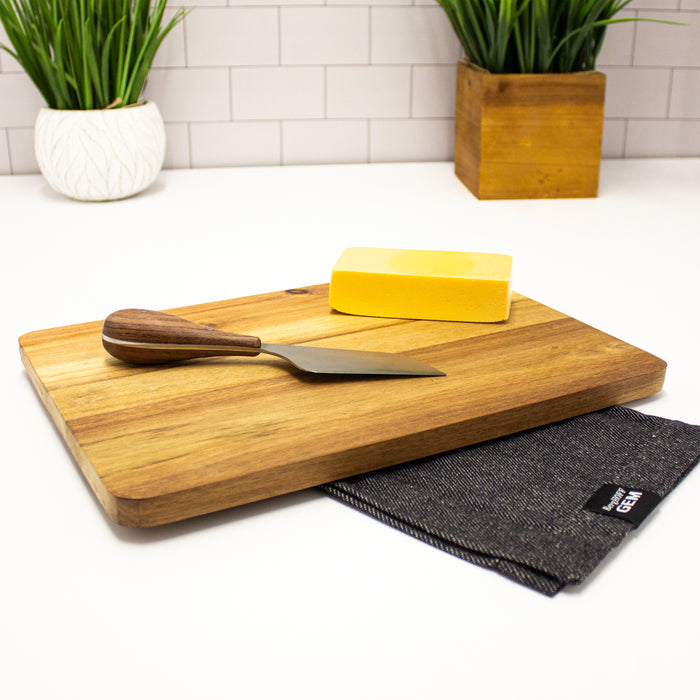 Image 2 of Bamboo 3Pc Two-toned Cutting Board and Aaron Probyn Cheese Knives Set