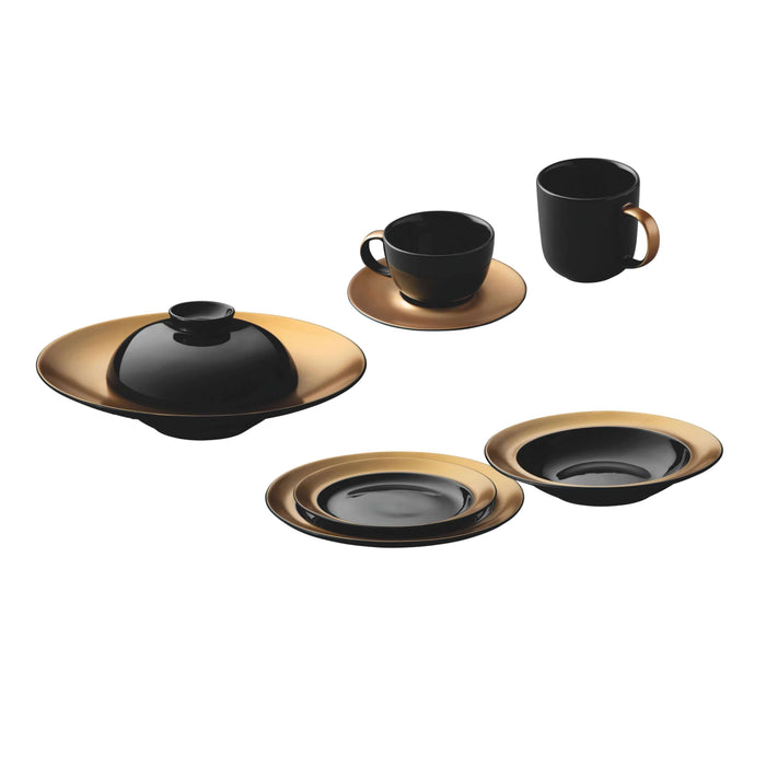 Image 1 of GEM 32 Pcs Dinnerware Set, Black & Gold