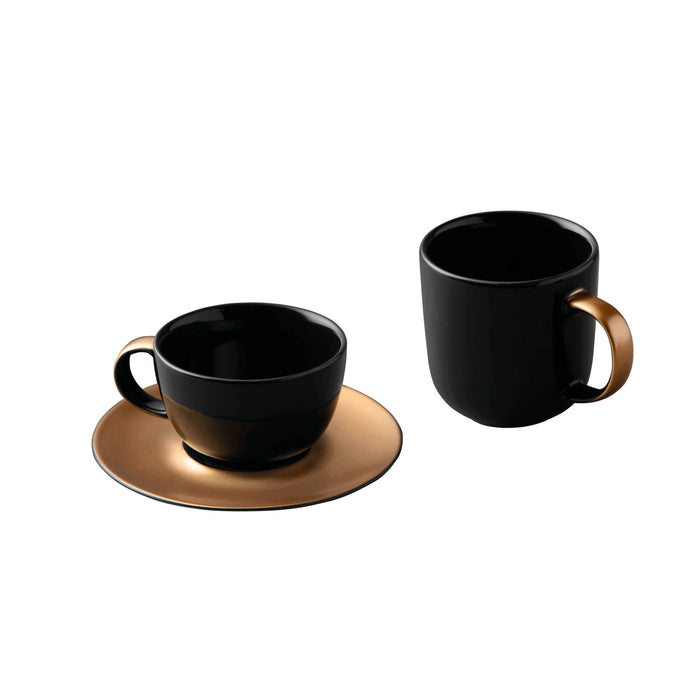 Image 5 of GEM 32 Pcs Dinnerware Set, Black & Gold