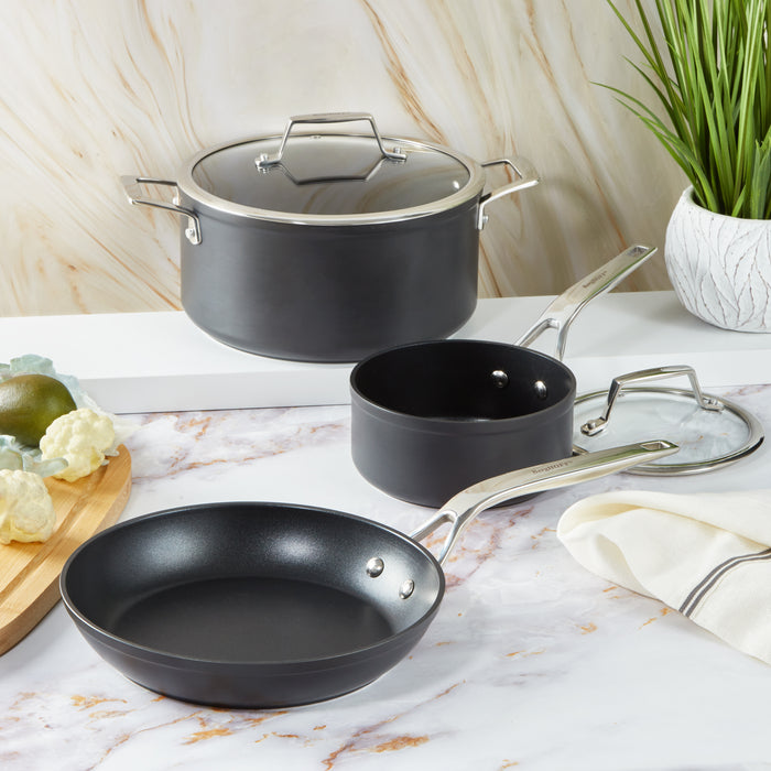 Image 2 of Shopberghoff Essentials 5Pc Non-stick Hard Anodized Cookware Starter Set With Glass lid, Black