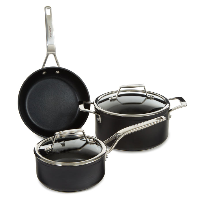 Image 1 of Shopberghoff Essentials 5Pc Non-stick Hard Anodized Cookware Set For Two With Glass lid, Black