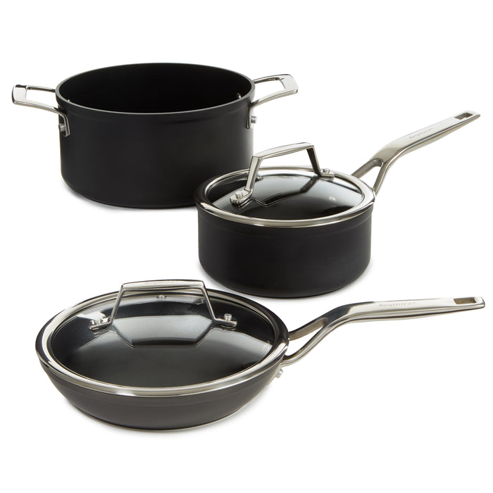 Image 2 of Shopberghoff Essentials 5Pc Non-stick Hard Anodized Cookware Set For Two With Glass lid, Black
