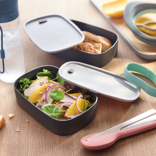 Image 2 of Leo 3Pc 1.7Qt Dual Bento Box Set with Strap, Gray & Mint