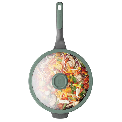 Image 2 of LEO Non-stick Cast Aluminum Wok Pan 11", 4.6qt. With Glass Lid, Forest
