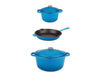Image 1 of Neo Cast Iron Set 5pc Blue (3qt Cast Iron Covered Stockpot, 5qt Cast Iron Covered Dutch Oven, 10" Cast Iron Fry Pan)