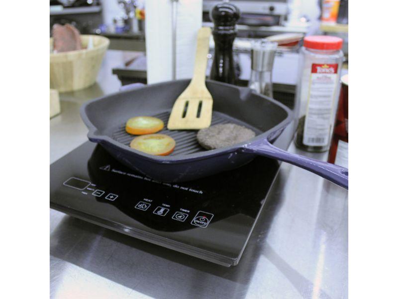 Image 2 of Neo Cast Iron Set 3pc Purple (3qt Cast Iron Covered Stockpot, 10" Cast Iron Fry Pan, 11" Cast Iron Grill Pan)