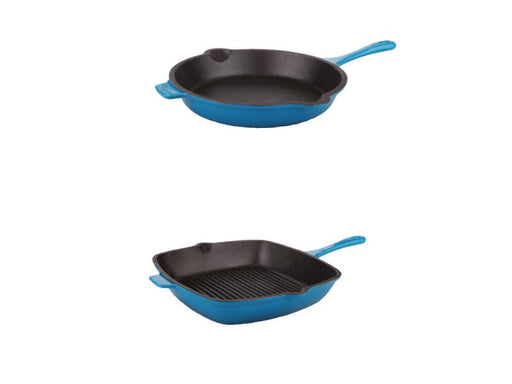 Image 1 of Neo 2Pc Cast Iron Set, 10" Fry Pan & 11" Grill Pan Set, Blue